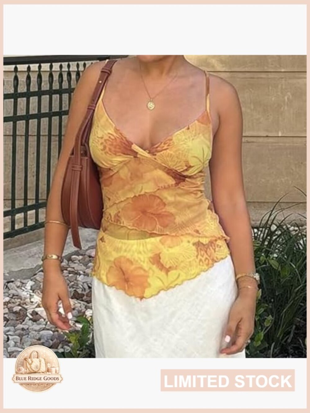 Y2K Mesh Camisole Floral Sheer Tank Top Spaghetti Strap V-Neck Summer Going Out - Picture 2 of 3